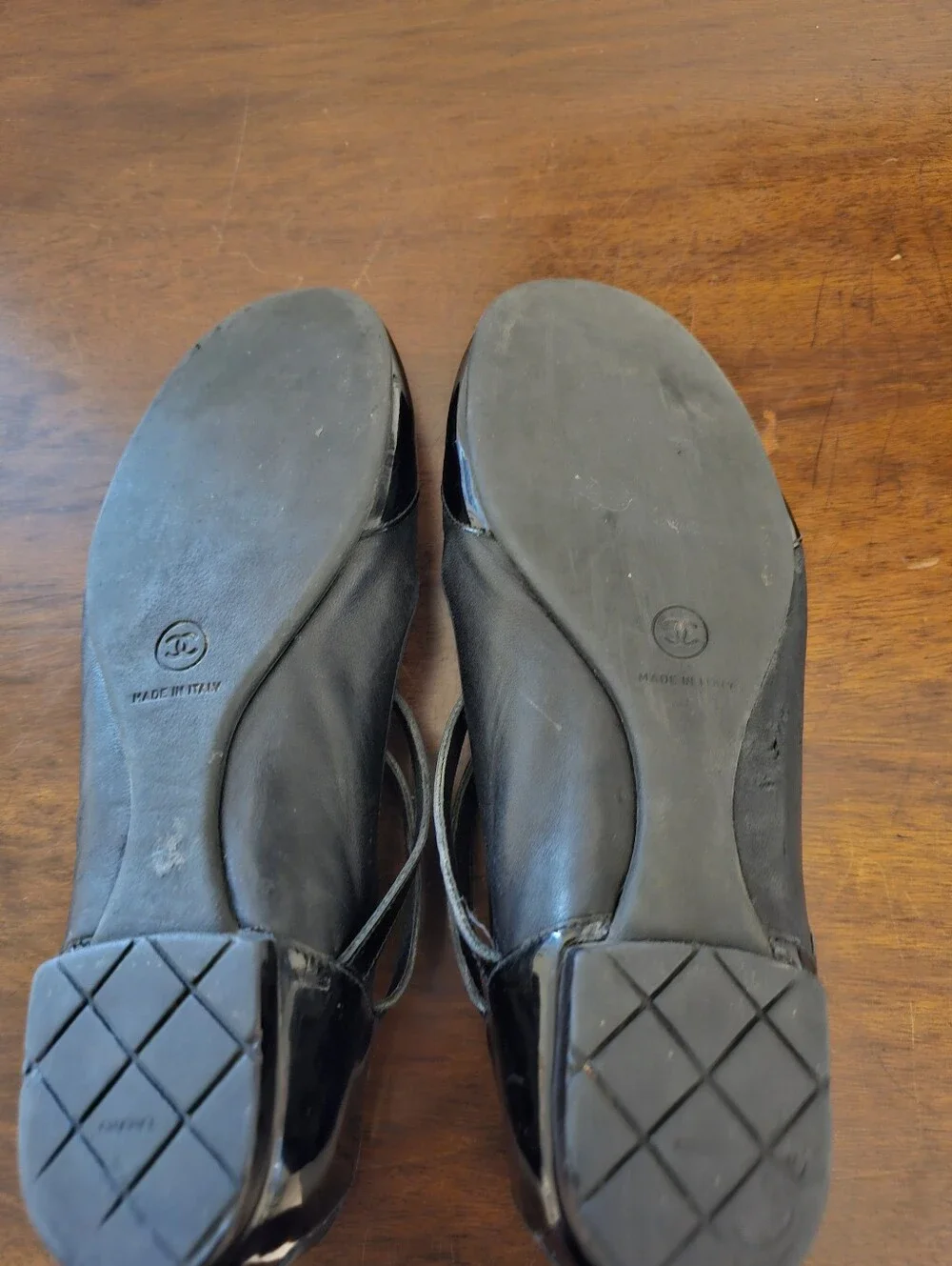 CHANEL Black Leather & Patent Mary Jane Ballet Flats – Size 36.5 / US 6.5 – Made